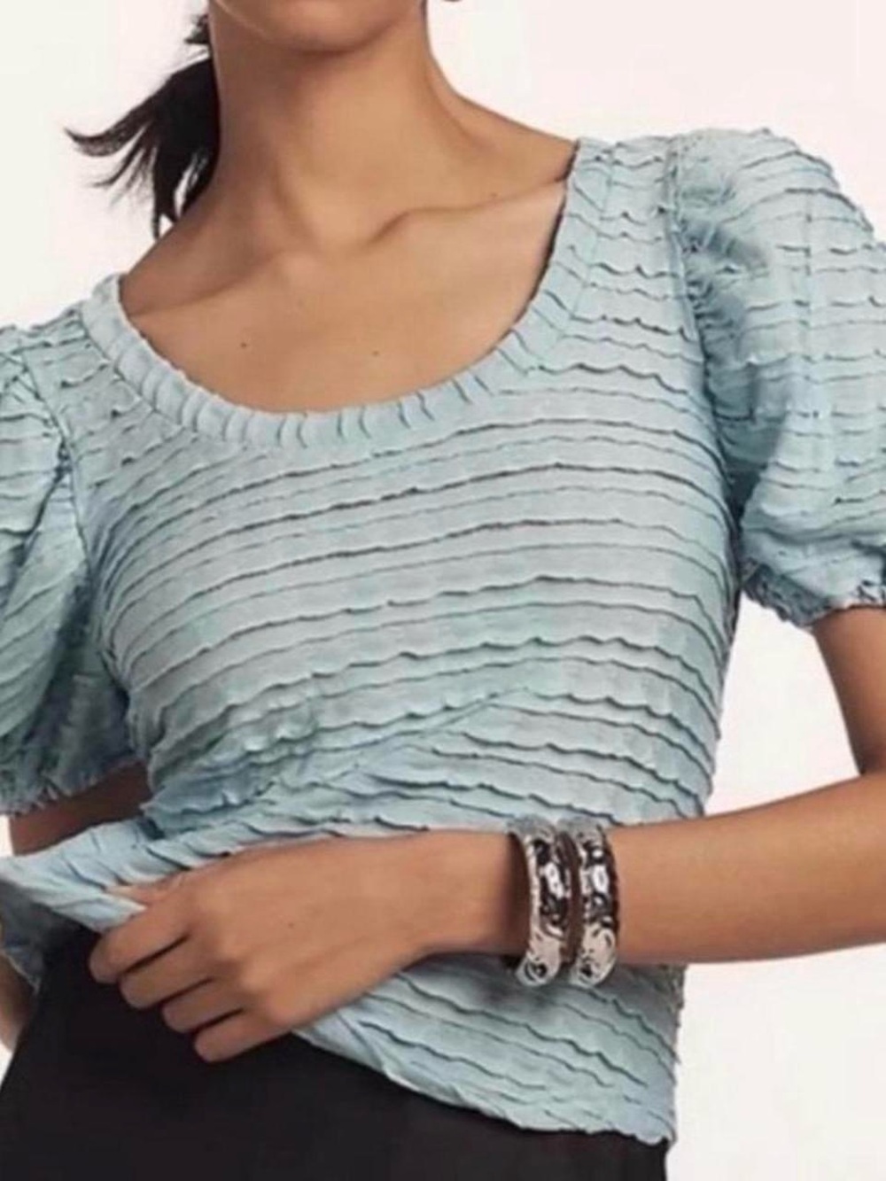 Anthropologie Light Blue Ruffled Boho Top - XL